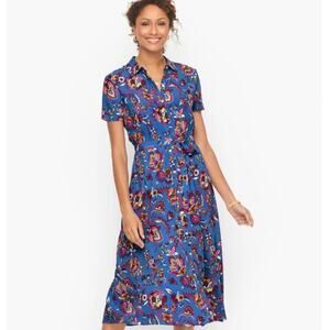 Talbots Jacobean Floral self-tie belted Shirt dress 14
